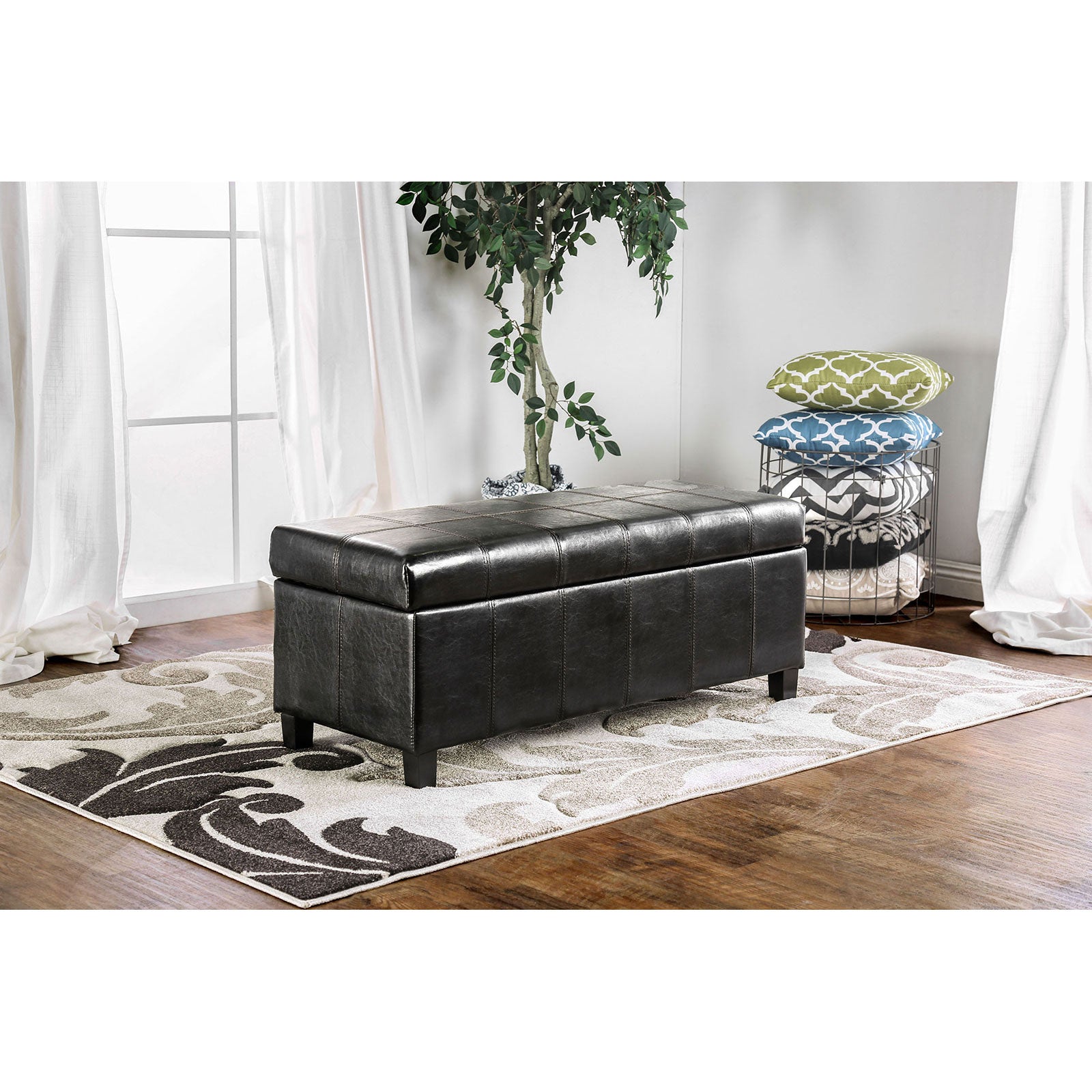 Furniture of America Luton Casual Espresso Storage Bench with Storage  43.5-in x 17.5-in x 18-in in the Benches department at
