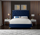 Cruz Navy Velvet Queen Bed