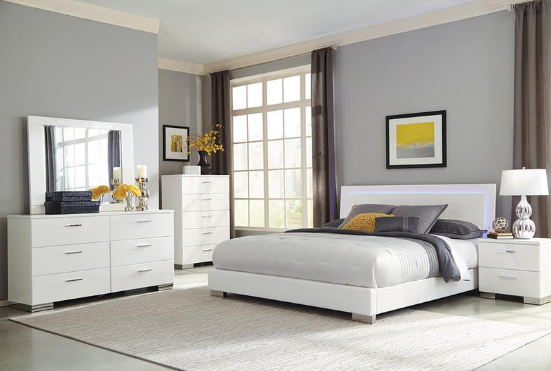 Felicity Contemporary Glossy White Lighted Eastern King Bed