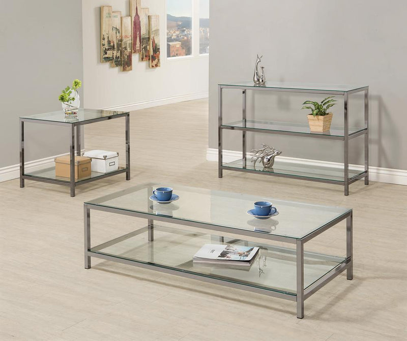 Trini Coffee Table with Glass Shelf Black Nickel