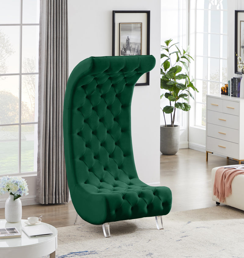 Crescent Green Velvet Accent Chair