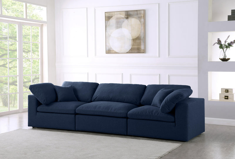 Serene Navy Linen Fabric Deluxe Cloud Modular Sofa