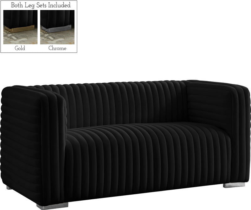 Ravish Black Velvet Loveseat