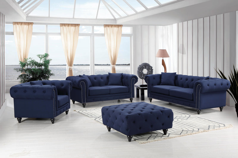 Chesterfield Navy Linen Sofa