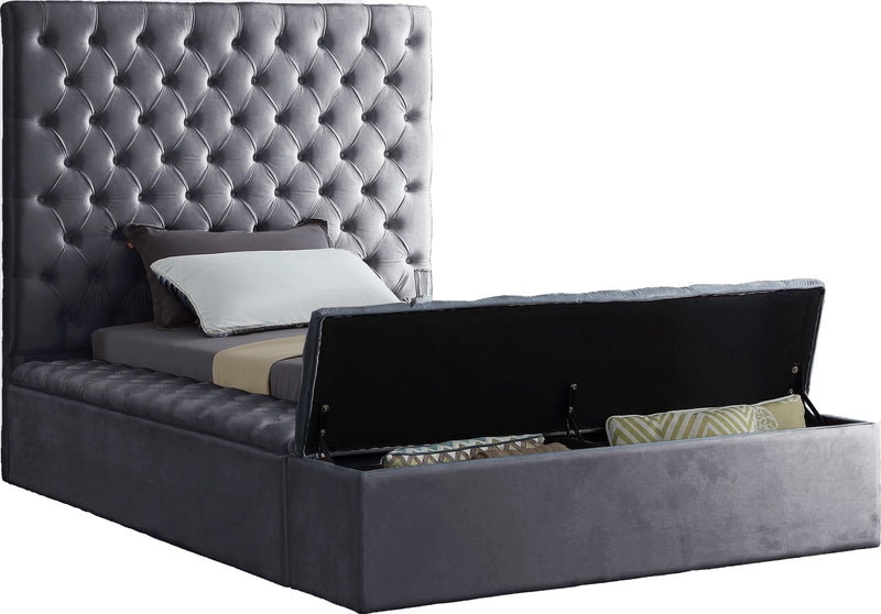 Bliss Grey Velvet Twin Bed (3 Boxes)