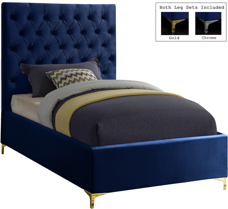 Cruz Navy Velvet Twin Bed image