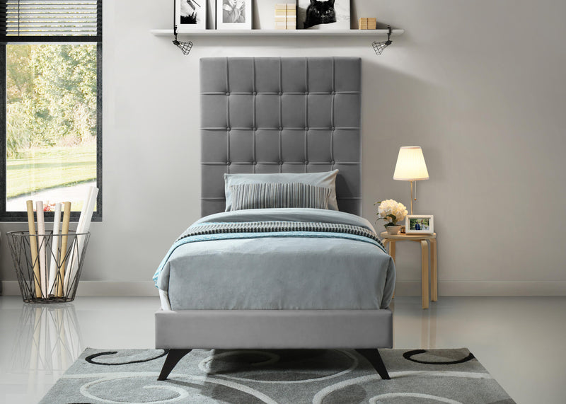 Elly Grey Velvet Twin Bed