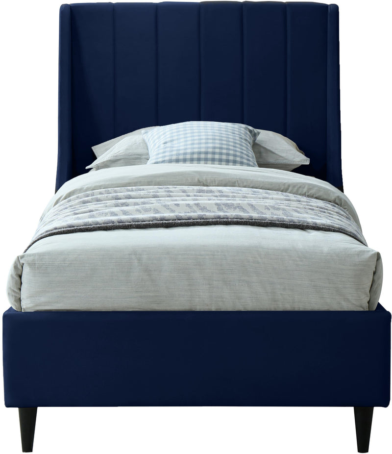 Eva Navy Velvet Twin Bed