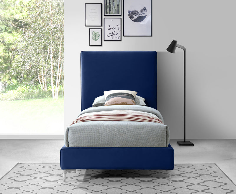 Geri Navy Velvet Twin Bed