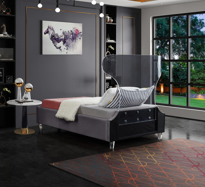 Ghost Grey Velvet Twin Bed