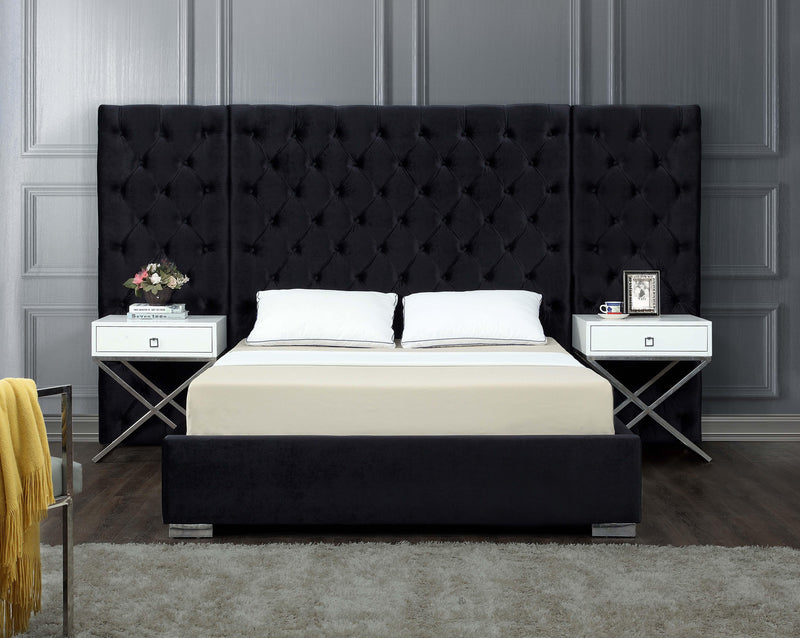 Grande Black Velvet Queen Bed (3 Boxes)