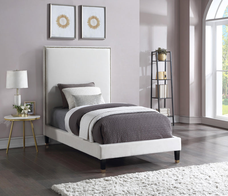 Harlie Cream Velvet Twin Bed