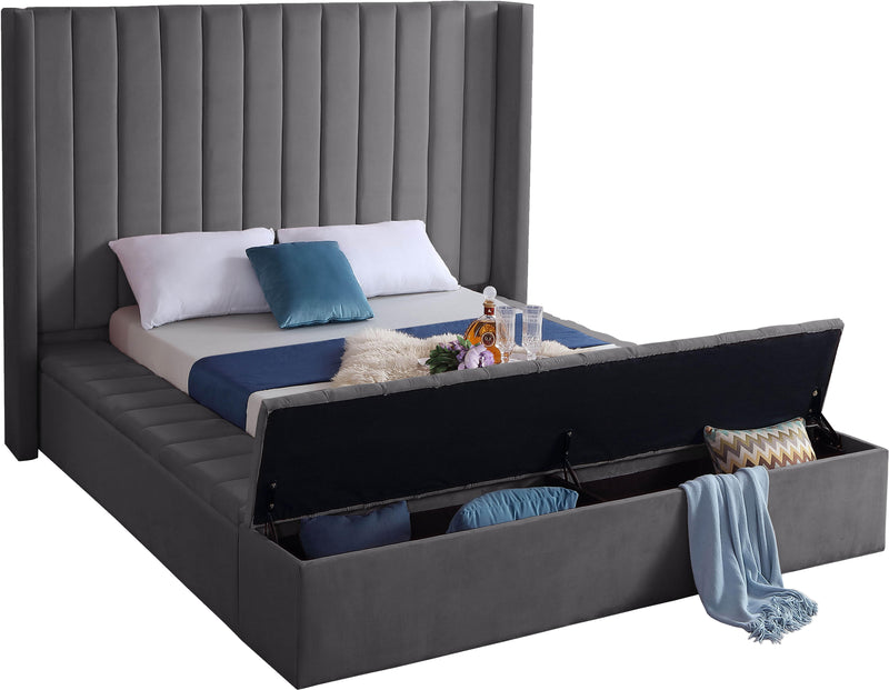 Kiki Grey Velvet Queen Bed (3 Boxes)