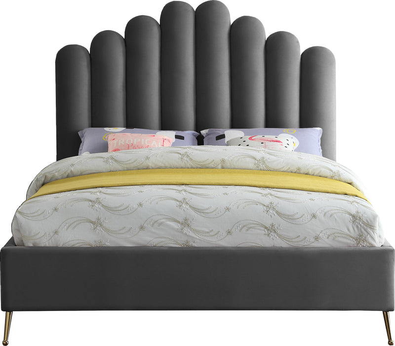 Lily Grey Velvet Queen Bed