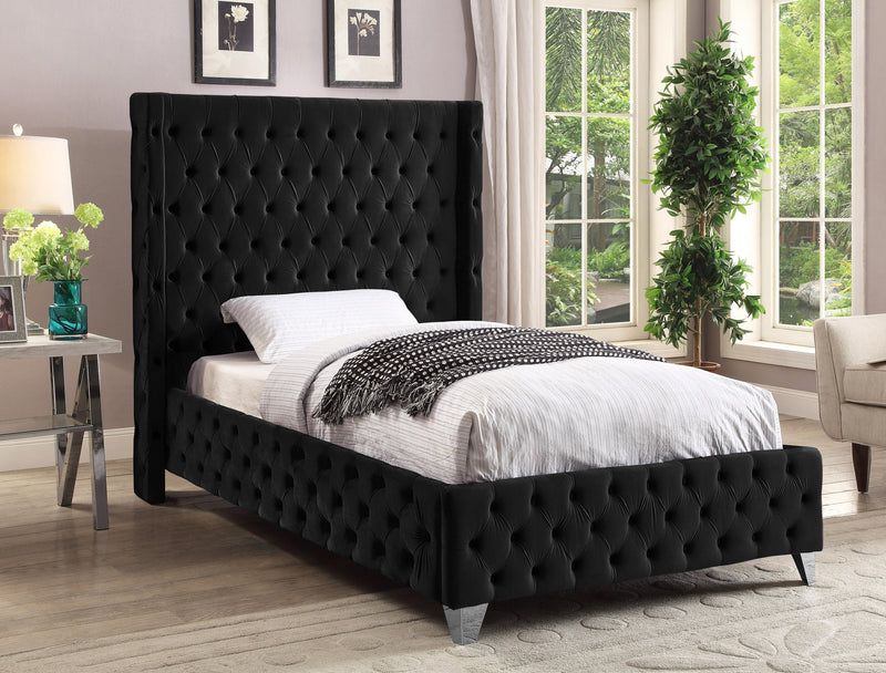 Savan Black Velvet Twin Bed