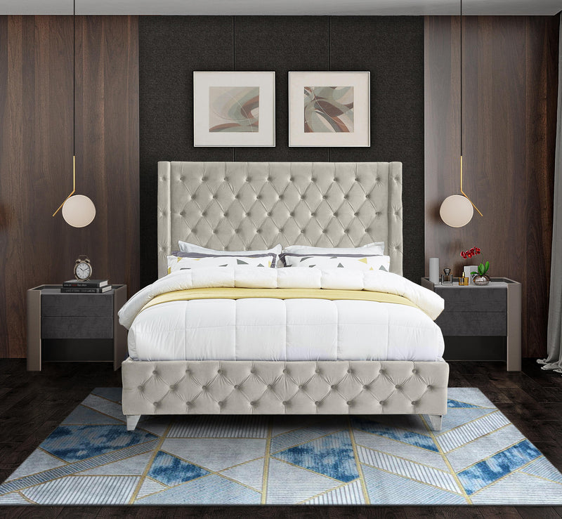 Savan Cream Velvet King Bed