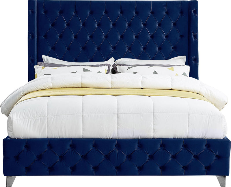 Savan Navy Velvet Queen Bed