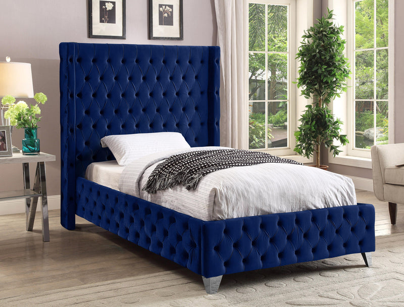 Savan Navy Velvet Twin Bed