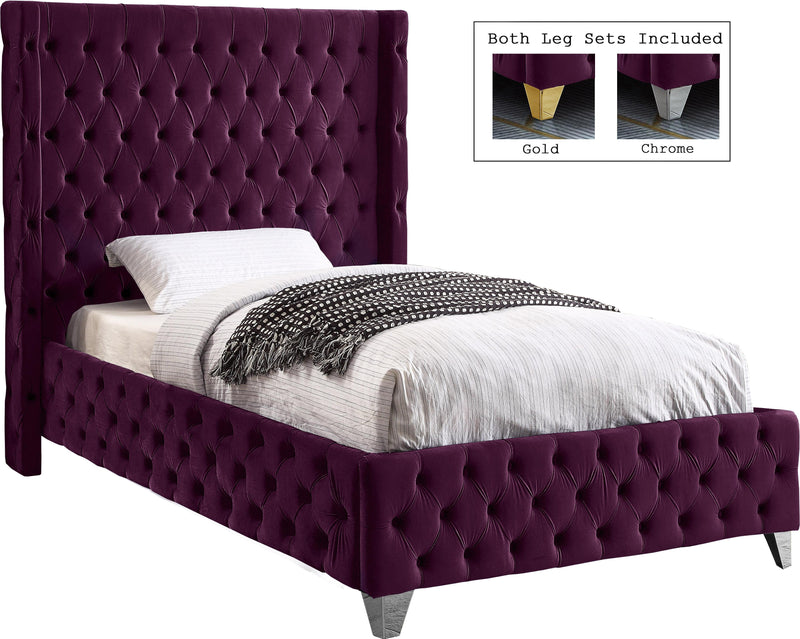 Savan Purple Velvet Twin Bed