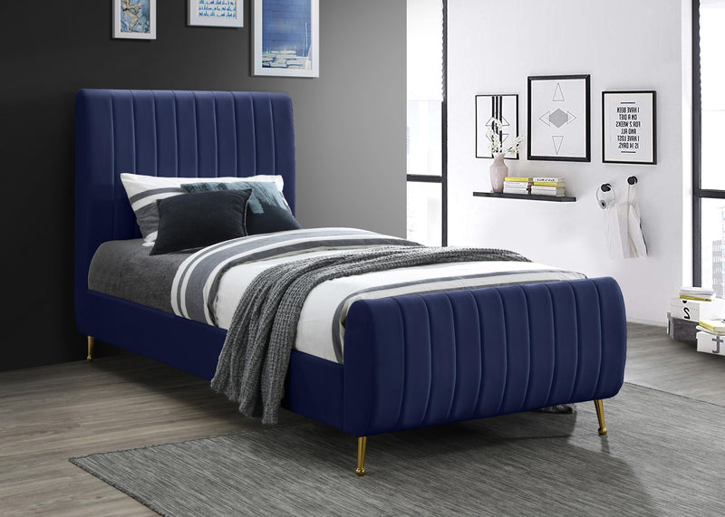 Zara Navy Velvet Twin Bed (3 Boxes)