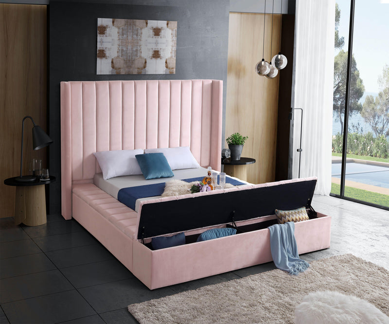 Kiki Pink Velvet King Bed (3 Boxes)