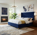 Savan Navy Velvet Queen Bed