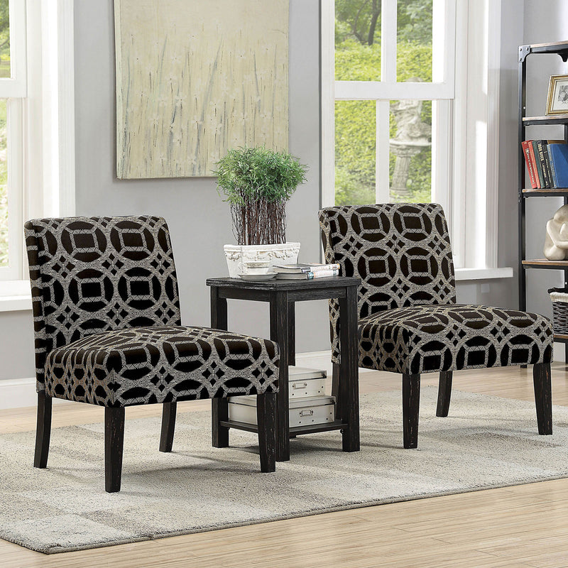 Fortuna Black/Gray Pattern Accent Table & Chair Set