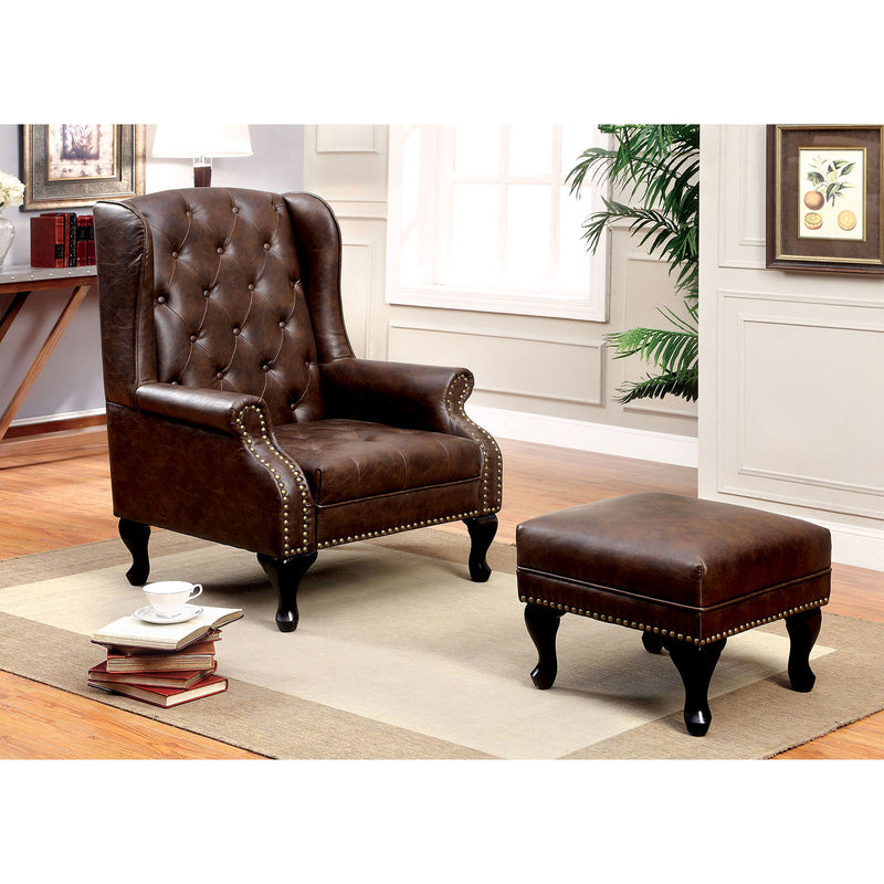 Rustic Brown Accent Chair w/ Ottoman