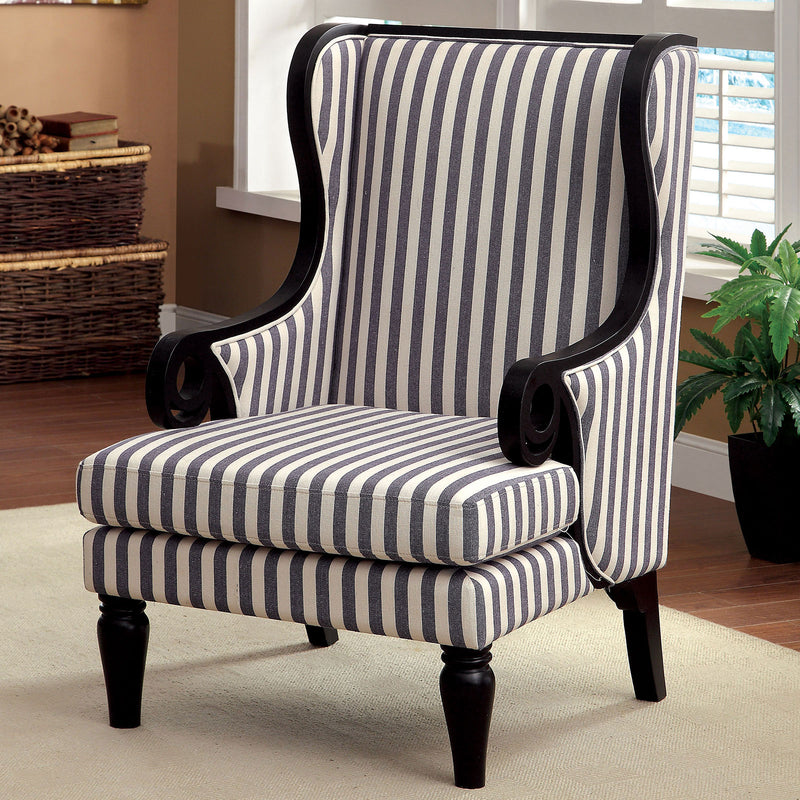 Riviera White/Dark Blue Stripe Accent Chair