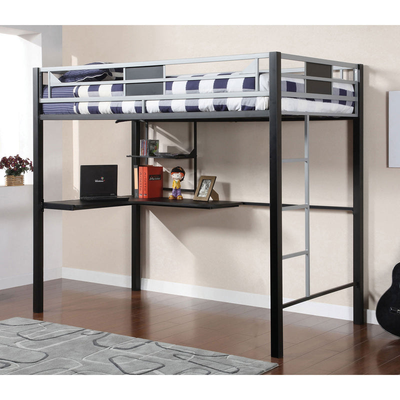 Clifton Silver/Gun Metal Full Size Loft Bed w/ Workstation