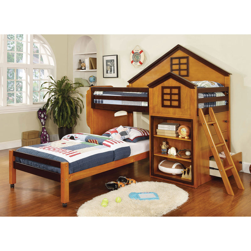 Citadel Oak/Walnut Twin/Twin Loft Bed - Star USA Furniture Inc