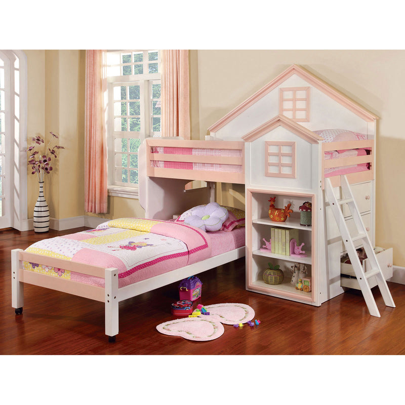 Citadel White/Pink Twin/Twin Loft Bed - Star USA Furniture Inc