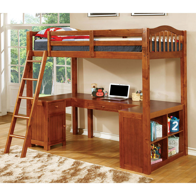 DUTTON Oak Twin Loft Bed w/ Workstation