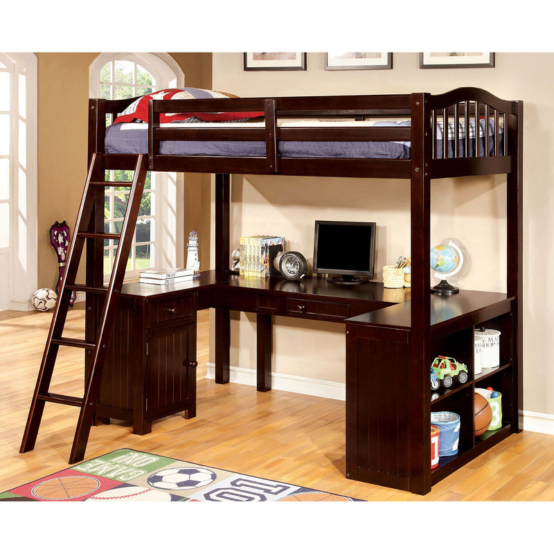 DUTTON Dark Walnut Twin Loft Bed w/ Workstation - Star USA Furniture Inc