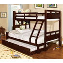 Fairfield Dark Walnut Twin/Full Bunk Bed w/ Book Shelf - Star USA Furniture Inc