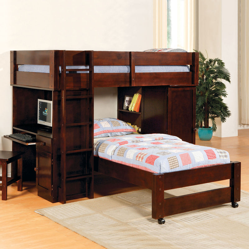 Harford Dark Walnut All-In-One Twin/Twin Loft Bed - Star USA Furniture Inc