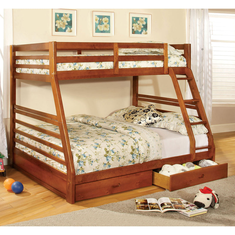 California III Oak Twin/Full Bunk Bed w/ 2 Drawers