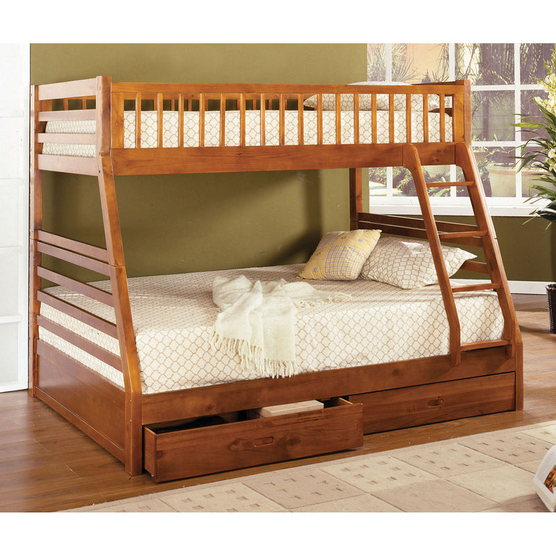 California II Oak Twin/Full Bunk Bed w/ 2 Drawers