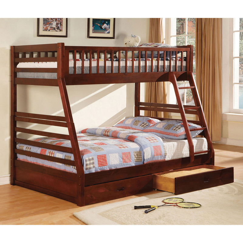 California II Cherry Twin/Full Bunk Bed w/ 2 Drawers - Star USA Furniture Inc