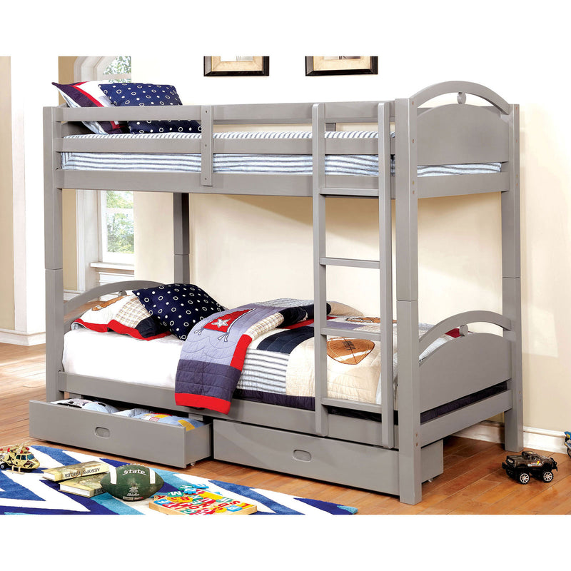Beja Gray Twin/Twin Bunk Bed w/ 2 Drawers