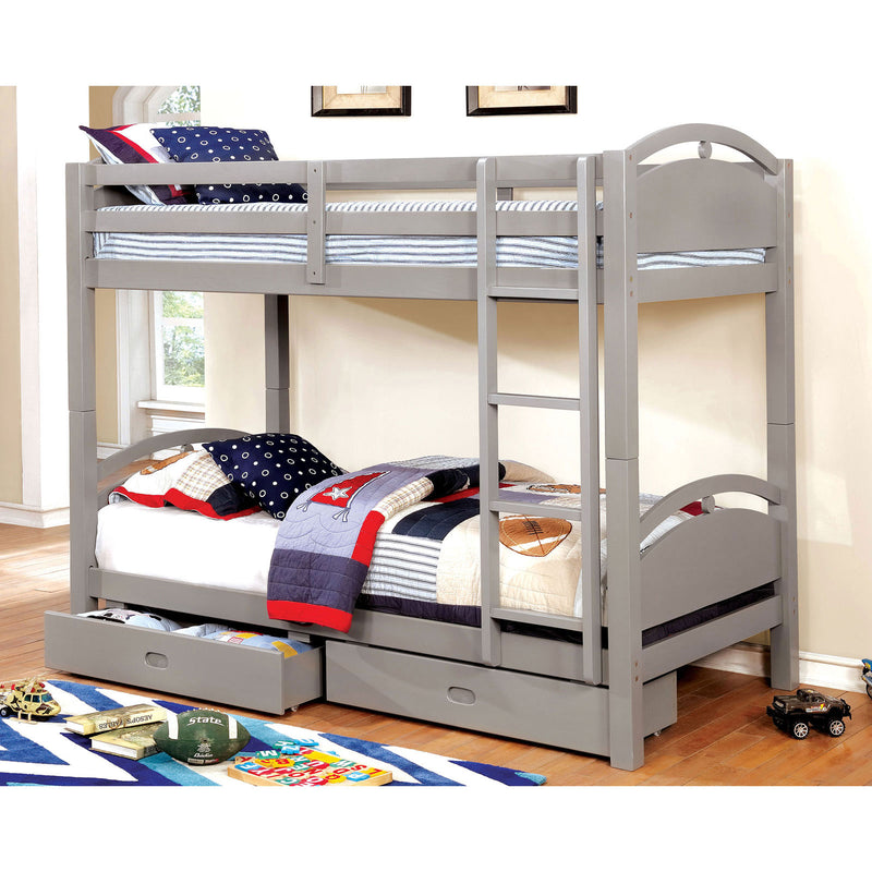 Beja Gray Twin/Twin Bunk Bed w/ 2 Drawers - Star USA Furniture Inc