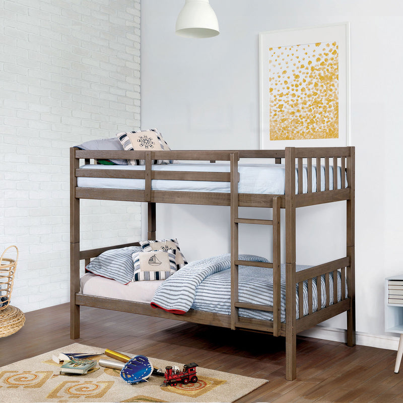 Emilie Wire-Brushed Warm Gray Twin/Twin Bunk Bed
