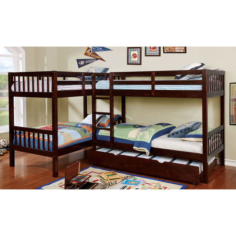 MARQUETTE Dark Walnut Quadruple Twin Bunk Bed - Star USA Furniture Inc