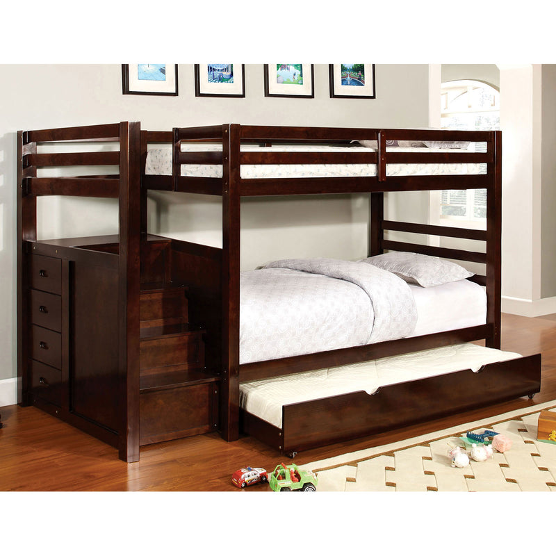 Pine Ridge Dark Walnut Twin/Twin Bunk Bed w/ Steps + Drawers