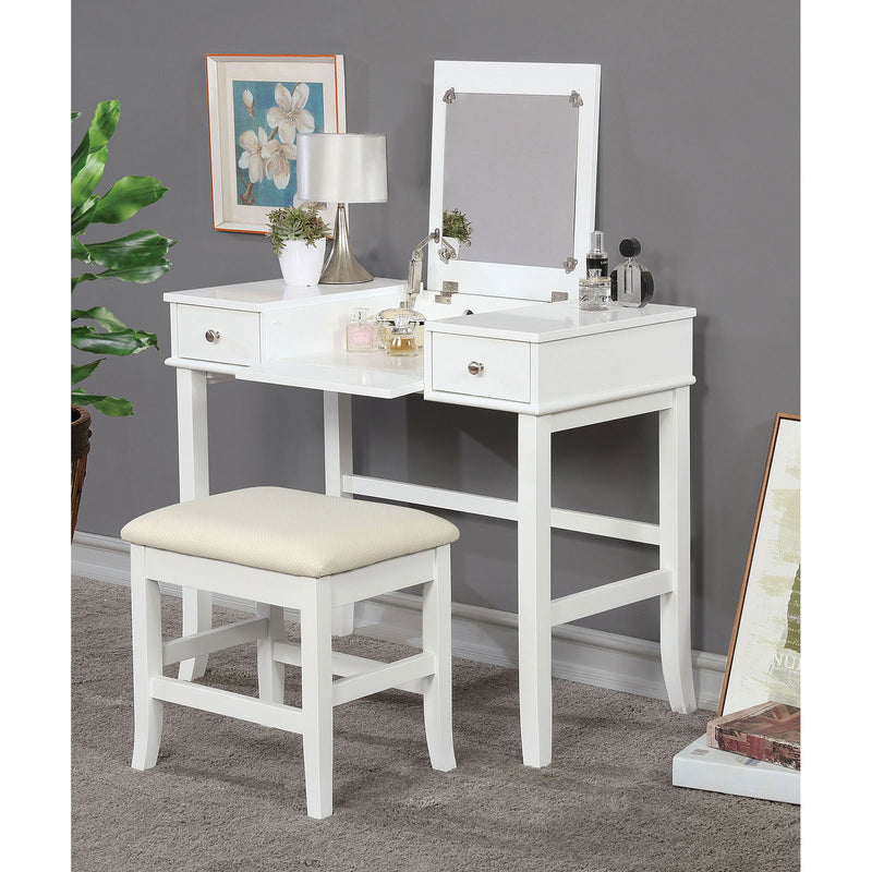 Kelis White Vanity w/ Stool - Star USA Furniture Inc