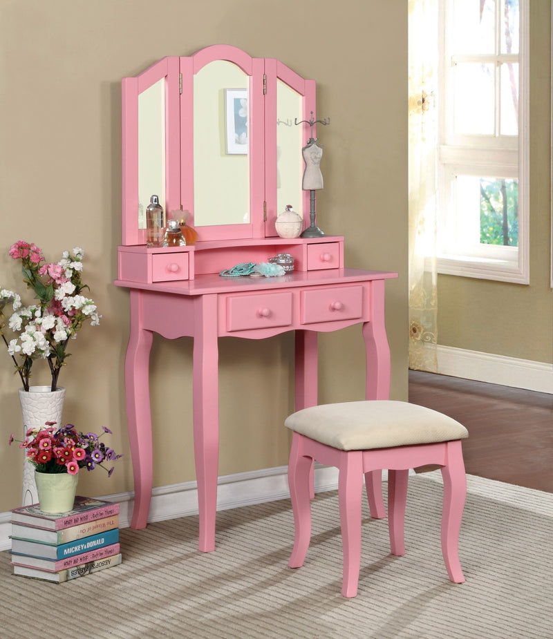 Janelle Pink Vanity w/ Stool - Star USA Furniture Inc