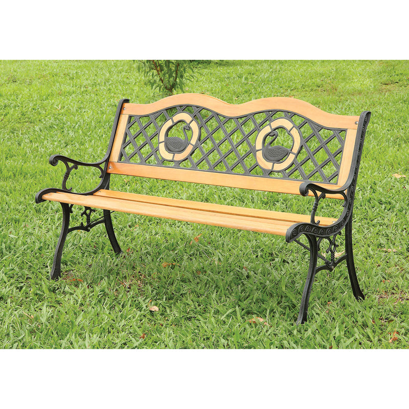 HAVASU Oak/Black Patio Wooden Bench - Star USA Furniture Inc