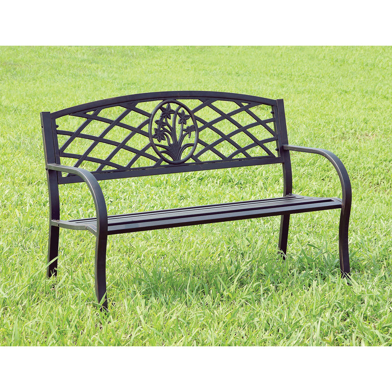 MINOT Black Patio Steel Bench - Star USA Furniture Inc