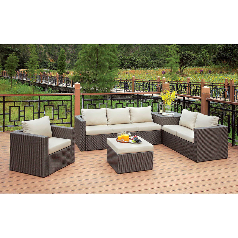 DAVINA Brown/Beige Patio Sectional w/ Ottoman - Star USA Furniture Inc