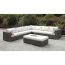 Somani Light Gray Wicker/Ivory Cushion Large L-Sectional + Bench - Star USA Furniture Inc